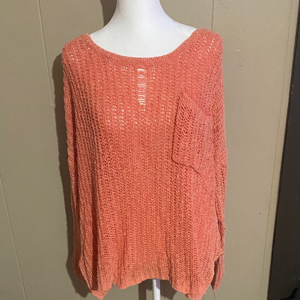Free People Coral Knit Sweater with Pocket